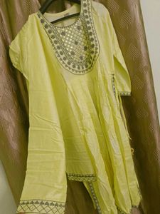 Embroidered Yellow Kurti With Pant
