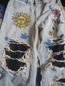 Distressed Floral Jeans