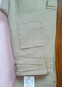 Beige Colour Cargo Jeans For Womens