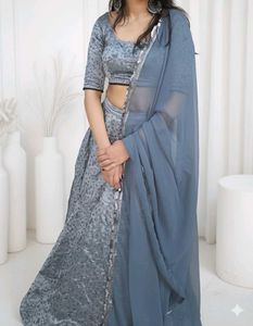 Dusty Blue-Gray Embroidered Lehenga Set for Sale ✨
