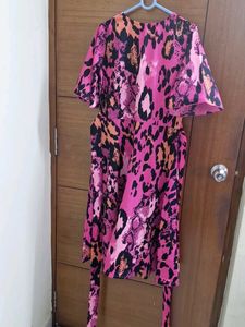 Pink Animal Print Dress with Belt
