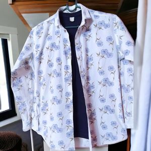 White Floral Print Shirt - Party Wear