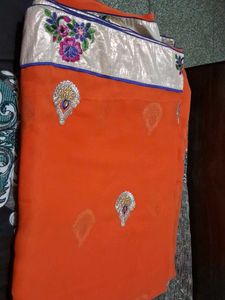 Orange Embroidered Saree