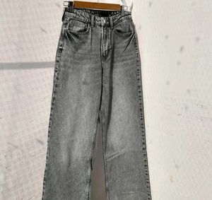 Gray High Rise Straight Leg Denim