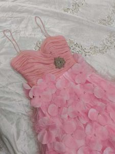 Pink Feathered Tulle Gown