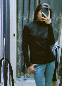 Ribbed Black Turtleneck Top