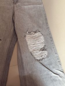 Distressed Grey Wide Jeans