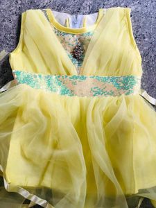 Yellow Tulle Dress with Sequin Waist