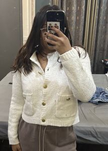 Massimo Dutti White Knit Cardigan