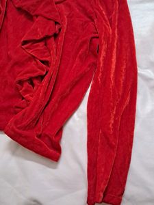Red Velvet Ruffled Top