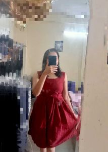 ZARA- Maroon Knee-Length Dress Blue POLKA DOTS