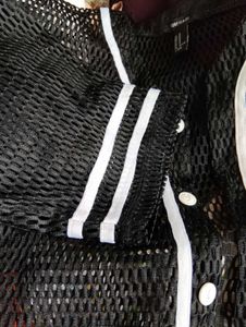 Black Mesh Button-Up Top
