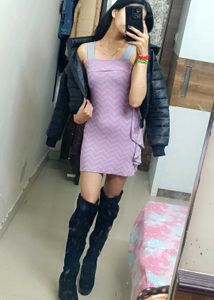 Imported Chevron Print Pink Dress