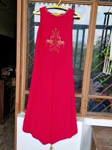 Red Embroidered Maxi Dress