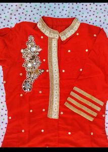 Red Embellished Kurta