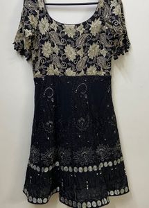 Elegant Black &amp; Gold Embroidered Dress