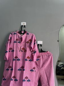 Pink Printed Kurta Set (XL)