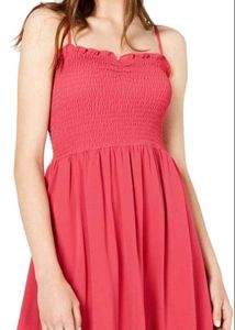 Coral Spaghetti Strap Mini Fit &amp; Flare Party Dress