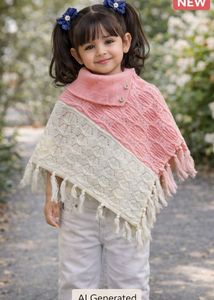 Girls Pink & Cream Poncho