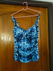 Blue Patterned Bustier Top