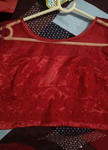 Red Embroidered Sheer Blouse
