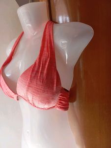 Peach Halter Bikini Top