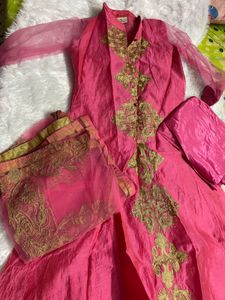 very pretty pink heavy anarkali salwar suit