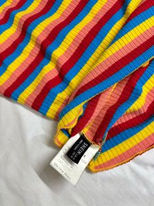 SHEIN Off Shoulder Rib-Knit Rainbow striped top