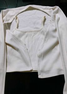 Cute White Top & Cardigan Set