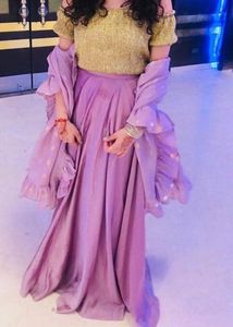 lavender satin skirt w off shoulders zari blouse