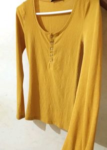 Mustard Ribbed Long Sleeve Top