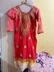 Elegant Red Embroidered Kurta & palazzo