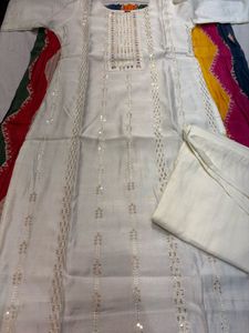 Brand New White Suit With Pant &amp; Dupatta