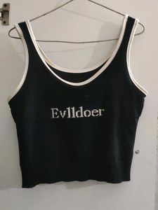 Black Graphic Crop Tank Top