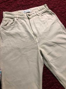 Zara High Waist Wide Leg Beige / Off White  Denims