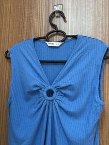 Bodycon Blue Dress With Chest Cut Design