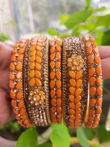 Mustard Yellow &amp; Gold Beaded Bangles
