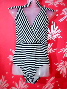 Striped Tie-Shoulder Swimsuit