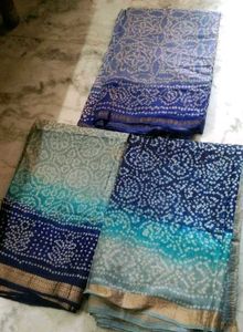 6Brand new Bandhani cotton silk golden border sare