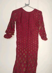 Maroon &amp; Gold Print Kurti With Plazzo