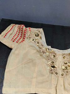 Elegant coral colour saree with blouse