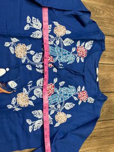 Blue Embroidery Linen Top