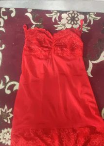 Red Lace Trim Slip Dress