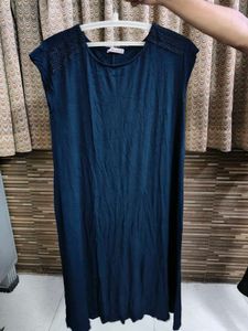 Navy Blue Dress with Lace Detail