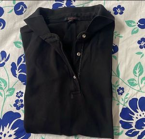Women Polo Neck Black Tshirt