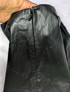 Faux leather mini A-line skirt in black
