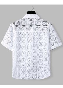 White Lace Crochet Short Sleeve Shirt