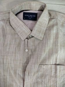 Peter England Tan Linen Short Sleeve Shirt