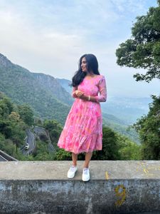 Pink Floral Midi Dress