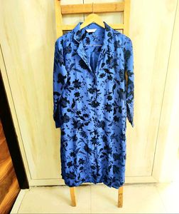 Blue Printed Long Shirt Size-36